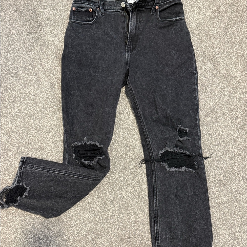 Abercrombie & Fitch Black Distressed Straight Leg Jeans